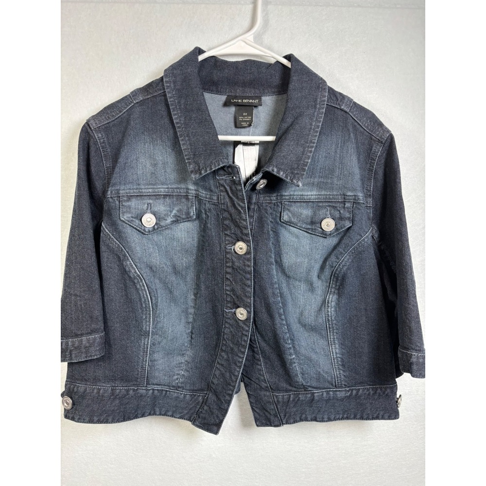 Lane Bryant Womens Dark Wash Cropped Denim Jacket Elbow Sleeve Size 22 NWT